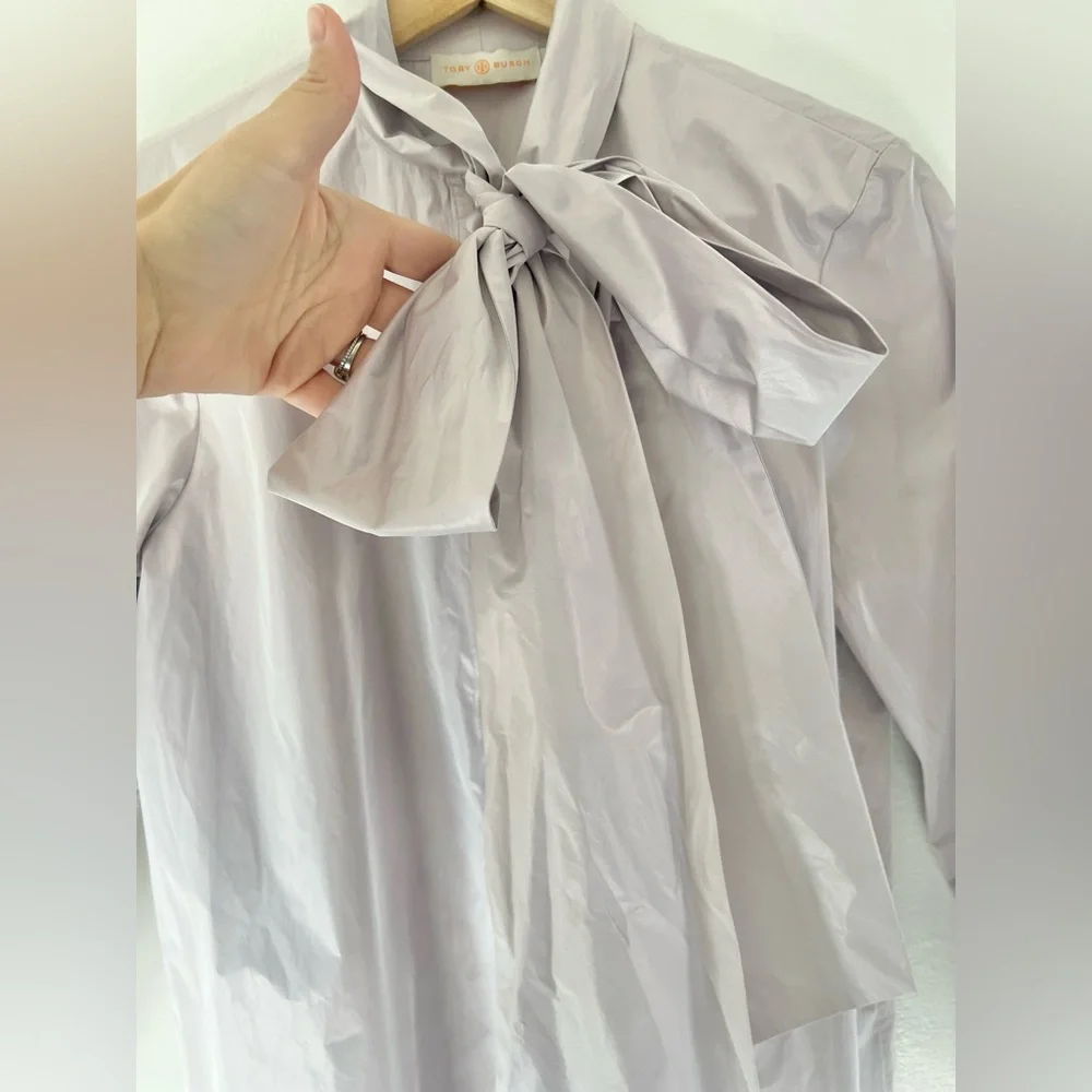Tory Burch Daphne Bow Blouse In Sheer Lavender Light Purple Size 6 NWT‎